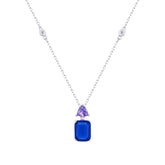 Asfour Crystal Chain Necklace With Fuchsia Emerald Pendant In 925 Sterling Silver-ND0435-BN